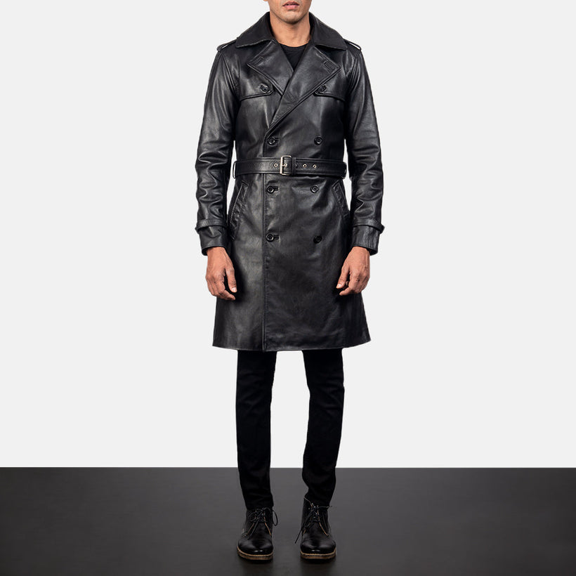 Royson E zezë Leather Duster Pallto Lëkure për Meshkuj