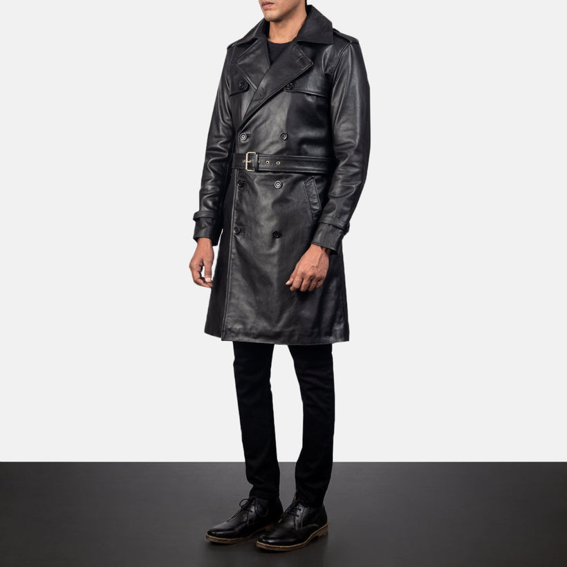 Royson E zezë Leather Duster Pallto Lëkure për Meshkuj