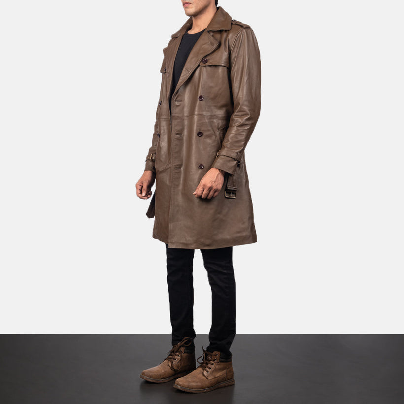 Royson Kafe Leather Duster Pallto Lëkure për Meshkuj