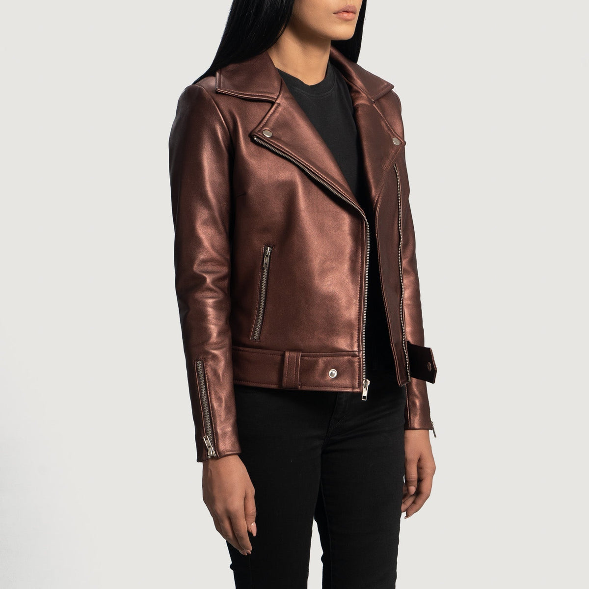 Maroon Sheepskin Leather Biker Jacket - Back View Showing Tailored Shoulder Fit &amp; Clean Hemline