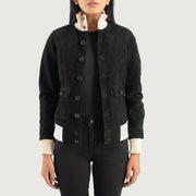 
Sasha A1 Black Suede Bomber Jacket in Black Goatskin Suede - Pamje ballore dhe siluetë e përshtatur | Bli online