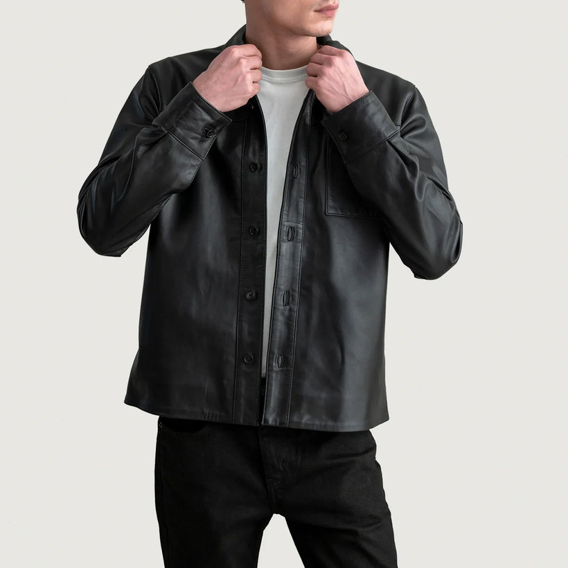 Scout E zezë Leather Shirt për Meshkuj