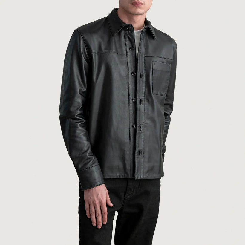 Scout E zezë Leather Shirt për Meshkuj