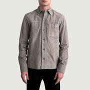 
Scout Grey Suede Leather Shirt për Meshkuj për Meshkuj - Pamje anësore me prerje ergonomike të mëngëve