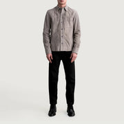 
Detaje nga afër of Shirt & Buttons Hardware on Scout Grey Suede Leather Shirt për Meshkuj për Meshkuj