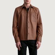 
Scout Matte Kafe Leather Shirt për Meshkuj in Matte Brown Cowhide Leather - Pamje ballore dhe siluetë e përshtatur | Bli online