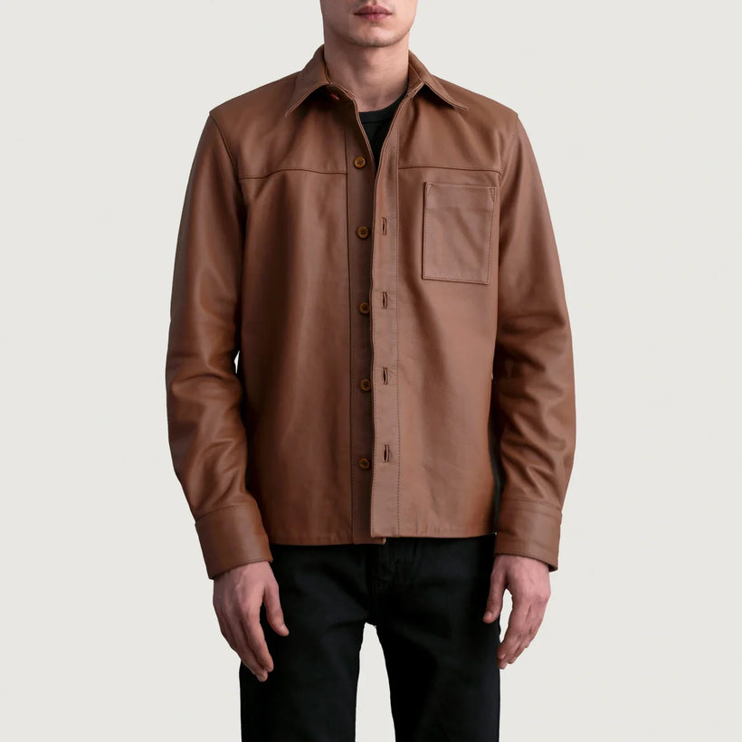 Scout Matte Kafe Leather Shirt për Meshkuj