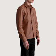 
Matte Brown Cowhide leather Jacket - Pamje e pasme me supe të theksuara dhe buzë të pastër