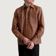 
Scout Matte Kafe Leather Shirt për Meshkuj - Pamje anësore me prerje ergonomike të mëngëve