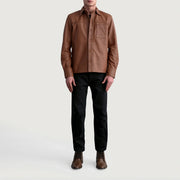 
Detaje nga afër of Shirt & Buttons Hardware on Scout Matte Kafe Leather Shirt për Meshkuj