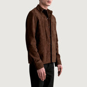 
Brown Goatskin suede Jacket - Pamje e pasme me supe të theksuara dhe buzë të pastër