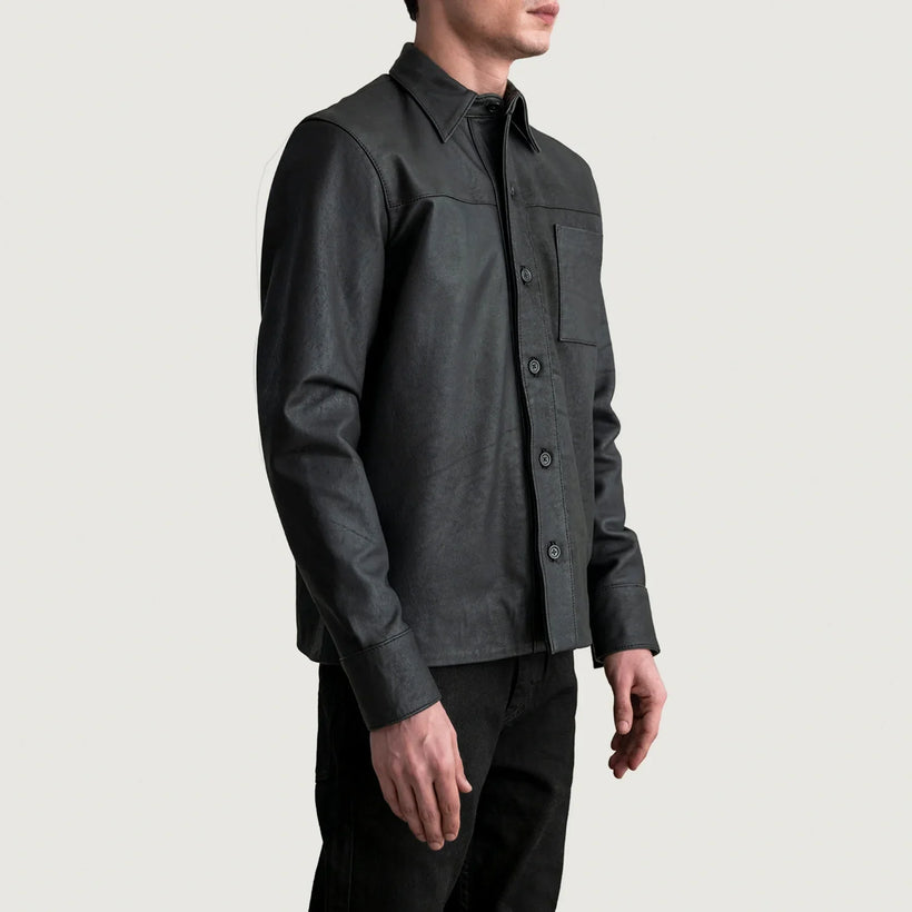 Scout Tumbled E zezë Leather Shirt për Meshkuj