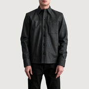 
Scout Tumbled E zezë Leather Shirt për Meshkuj - Pamje anësore me prerje ergonomike të mëngëve