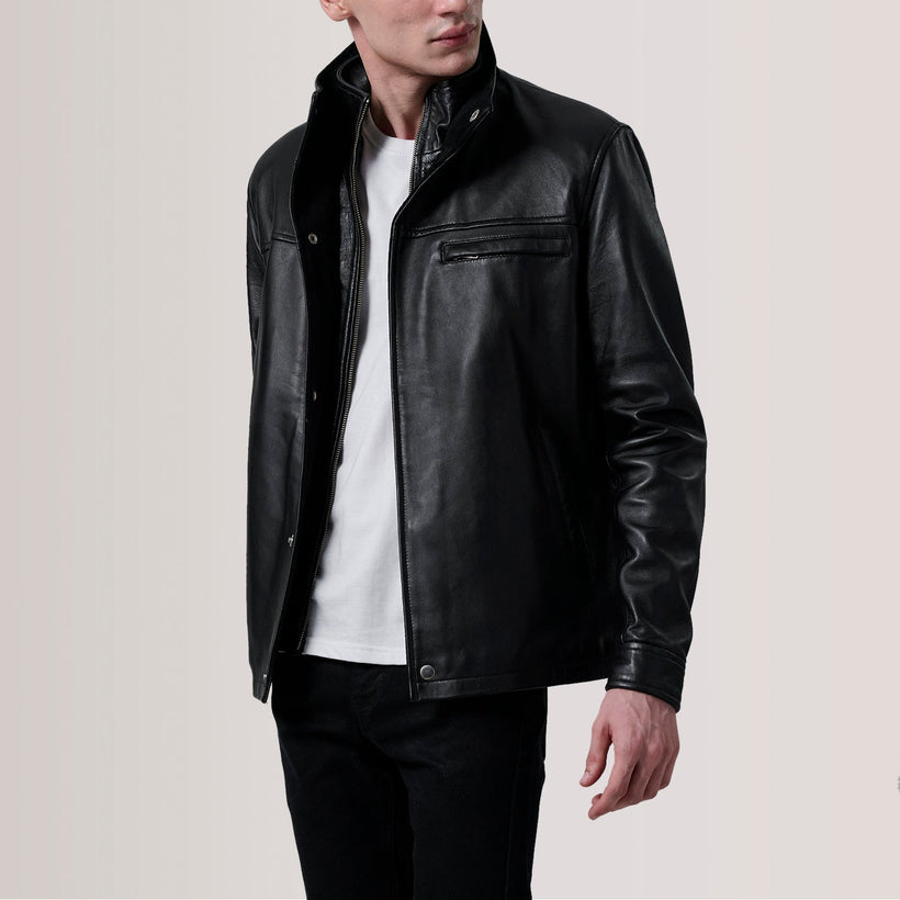Sean E zezë Leather Classic Xhaketë lëkure për meshkuj