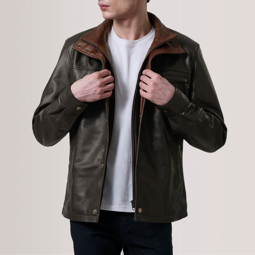 Sean Kafe Leather Classic Xhaketë lëkure për meshkuj
