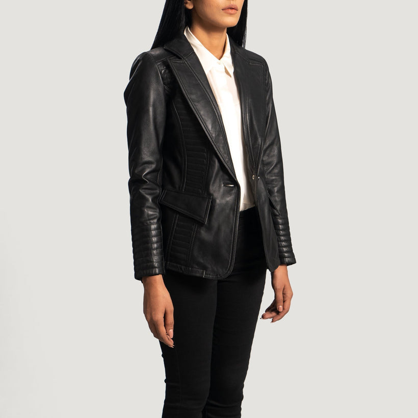 Selina E zezë Leather Blazer për femra