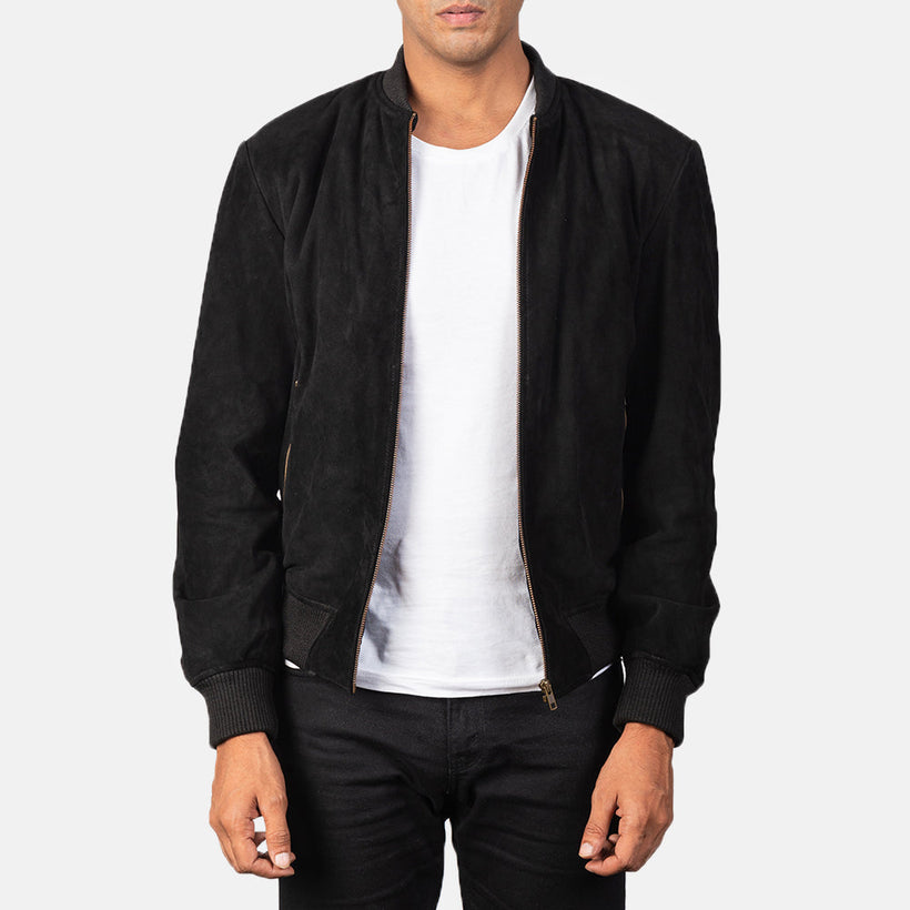 Shane E zezë Suede Xhaketë Bomber Lëkure për Meshkuj