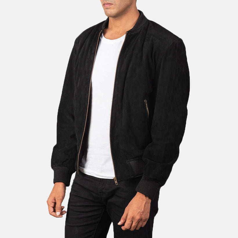 Shane E zezë Suede Xhaketë Bomber Lëkure për Meshkuj