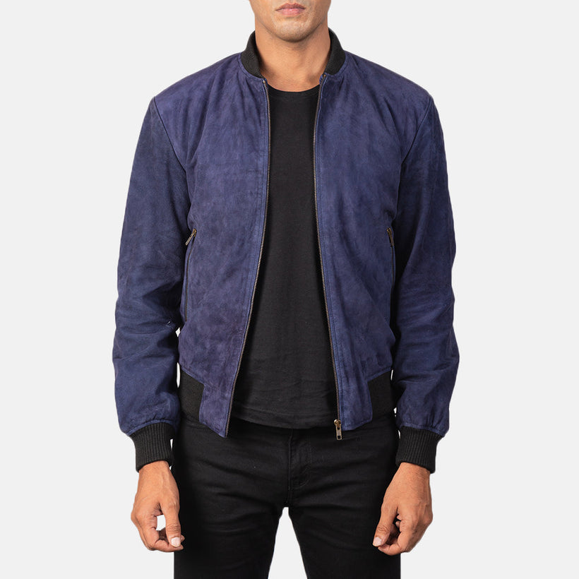 Shane Blue Suede Xhaketë bomber lëkure për meshkuj