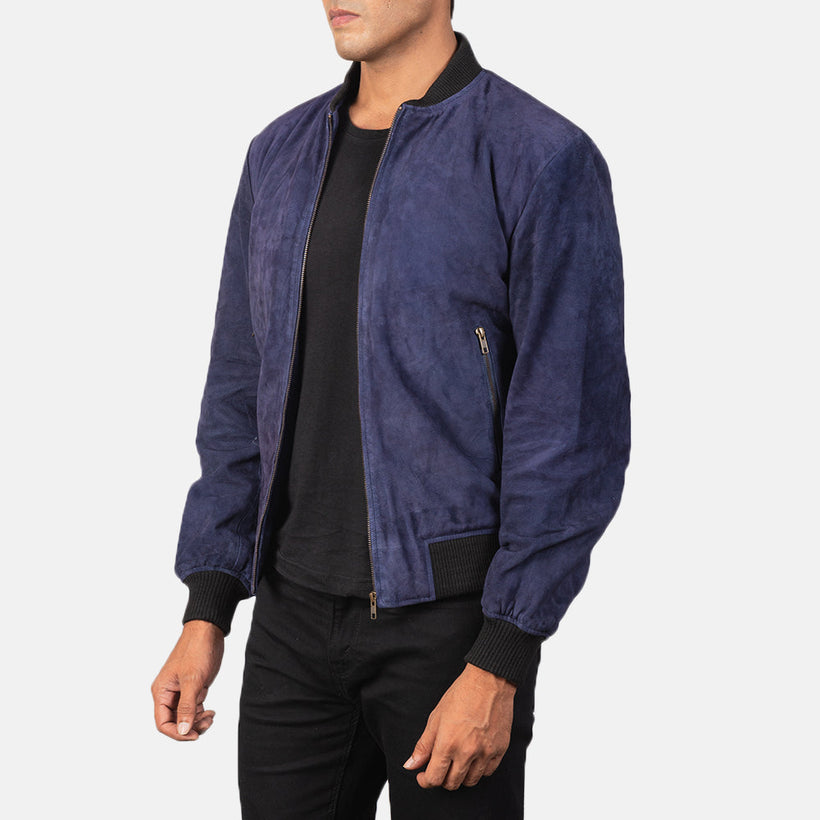 Shane Blue Suede Xhaketë bomber lëkure për meshkuj