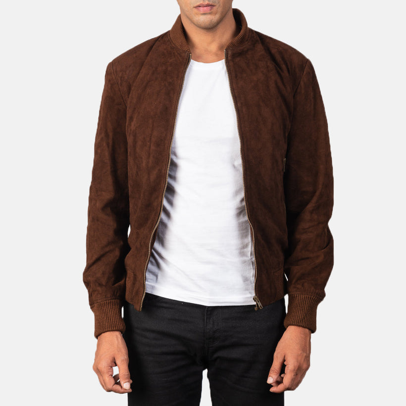 Shane Mocha Suede Xhaketë bomber lëkure për meshkuj