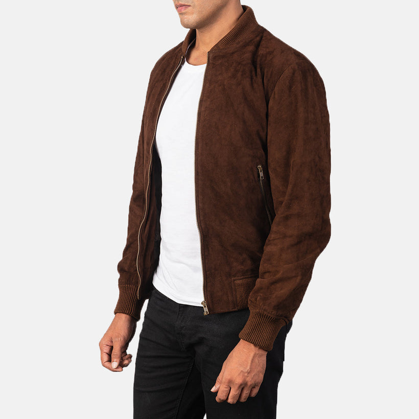Shane Mocha Suede Xhaketë bomber lëkure për meshkuj