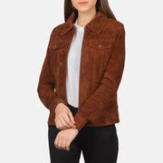 
Suzy Brown Suede Trucker Jacket in Brown Goatskin Suede - Pamje ballore dhe siluetë e përshtatur | Bli online