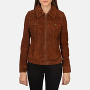 
Brown Goatskin suede Jacket - Pamje e pasme me supe të theksuara dhe buzë të pastër