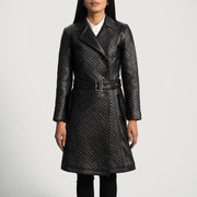 
Sweet Susan E zezë Mantel Trench Lëkure për Femra in Black Sheepskin Leather - Pamje ballore dhe siluetë e përshtatur | Bli online
