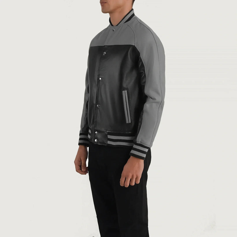 Terrance E zezë Varsity Xhaketë lëkure për meshkuj
