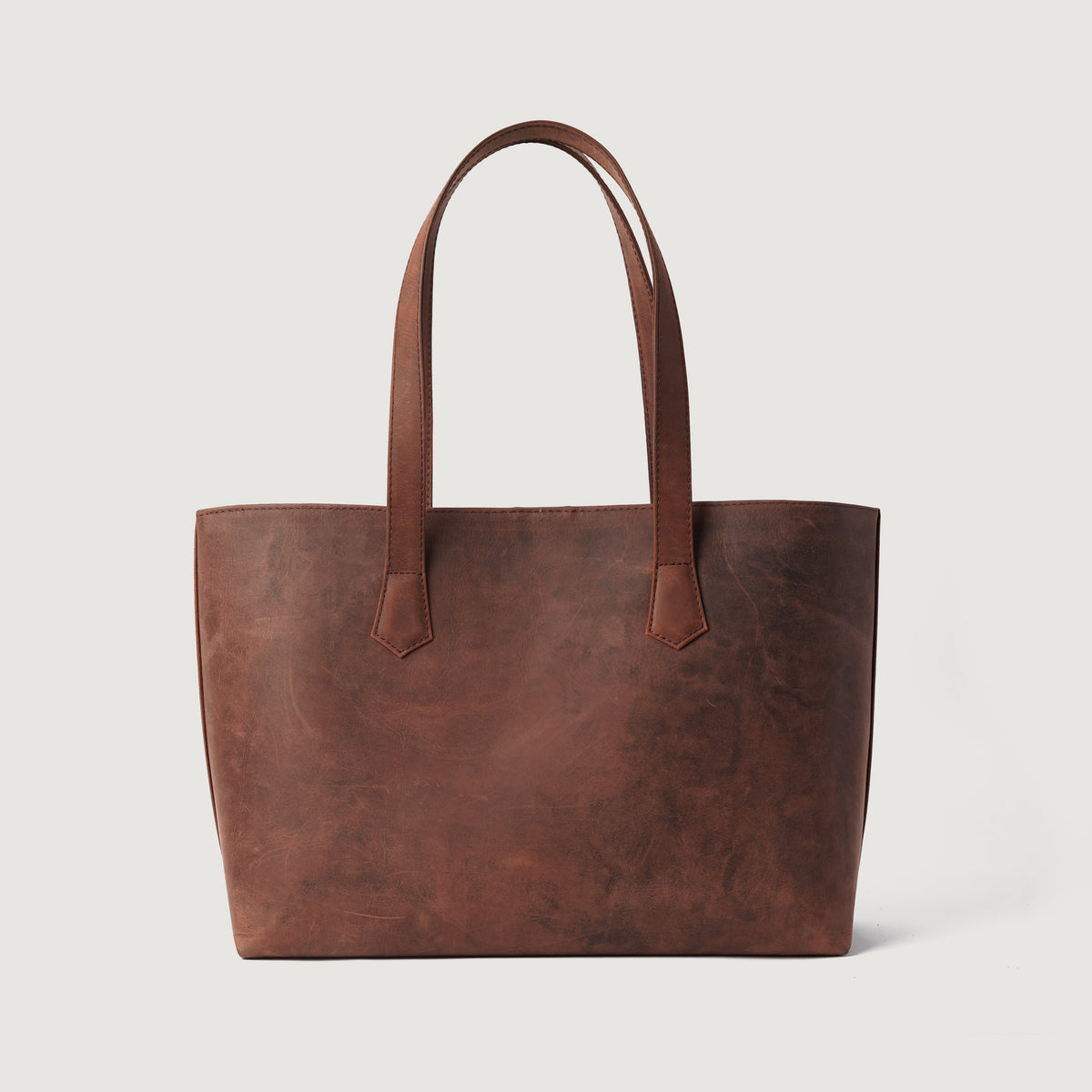 
The Bianca Vintage Distressed Brown Leather Tote Bag For Women - Profil anësor i strukturuar me thellësi dhe vëllim