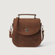 
The Sandra Vintage Kafe e çelët Leather Saddle Bag For Women in Tan Full Grain Naturally Milled Cowhide Leather. - Full Exterior Pamje ballore dhe siluetë e përshtatur | Bli online