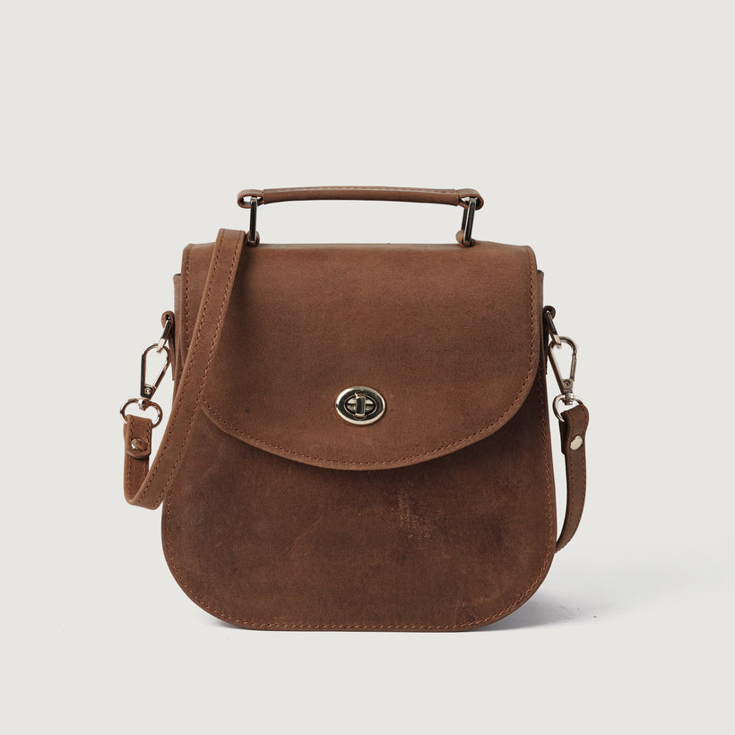 The Sandra Vintage Kafe e çelët Leather Saddle Bag