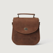 
The Sandra Vintage Kafe e çelët Leather Saddle Bag For Women - Profil anësor i strukturuar me thellësi dhe vëllim