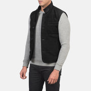 
Tony E zezë Suede Vest për Meshkuj - Pamje e pasme me supe të theksuara dhe buzë të pastër