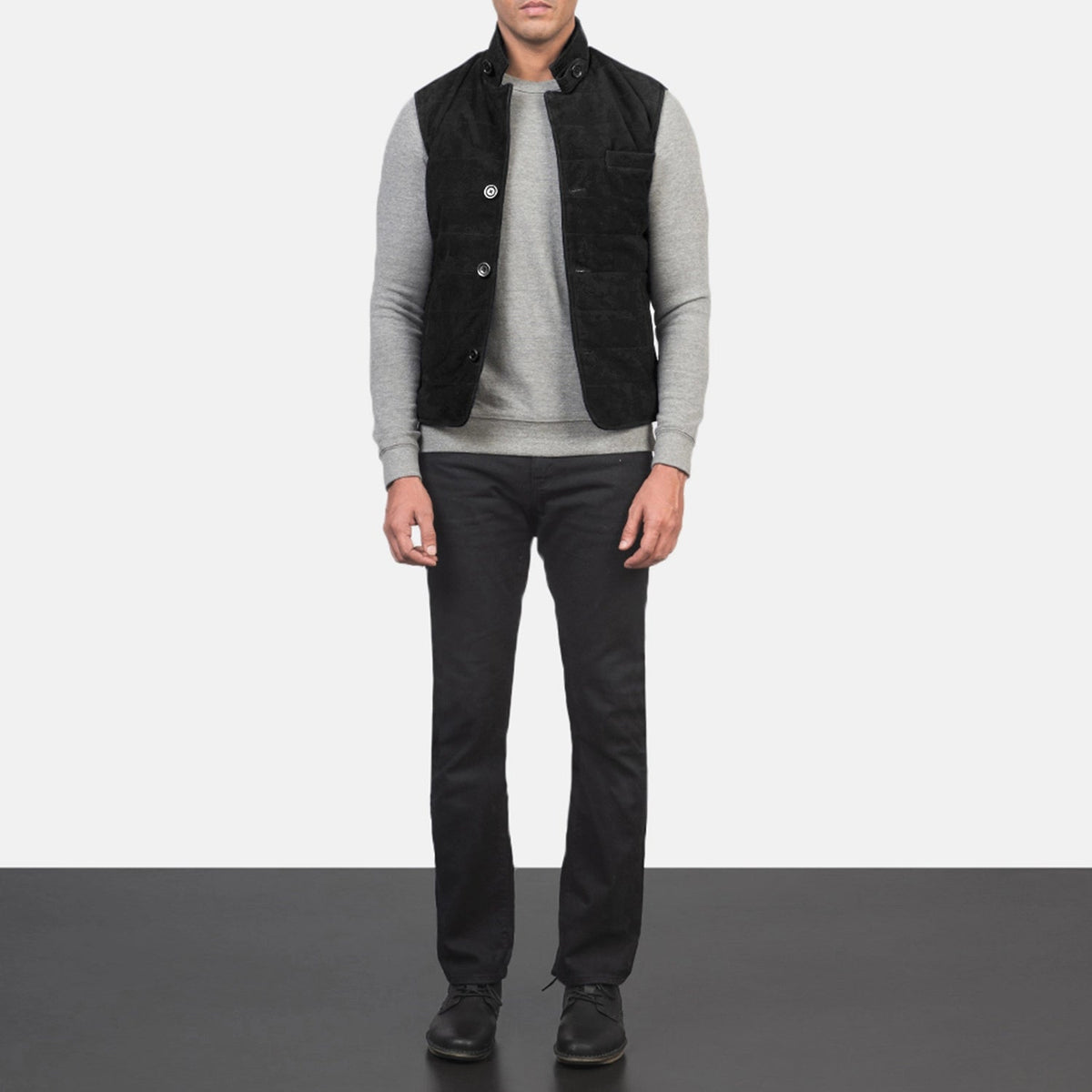 
Tony E zezë Suede Vest për Meshkuj - Pamje anësore me prerje ergonomike të mëngëve