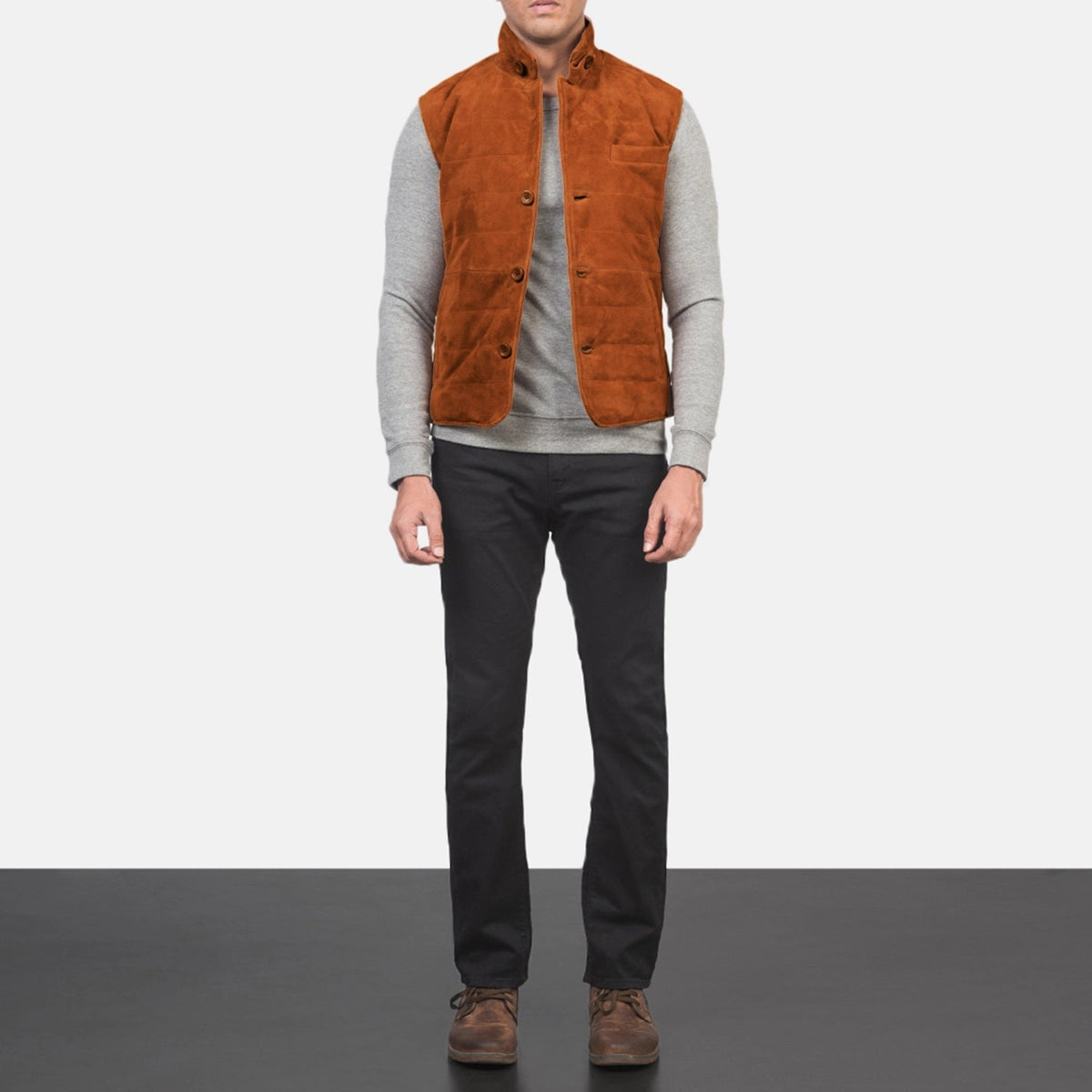 
Tony Kafe Suede Vest për Meshkuj - Pamje anësore me prerje ergonomike të mëngëve
