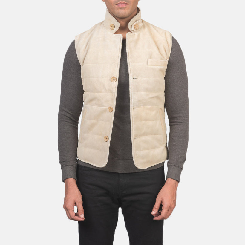 Tony Off-White Suede Vest për meshkuj