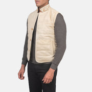 
Off-White Goatskin Suede Leather Vest - Pamje e pasme me supe të theksuara dhe buzë të pastër