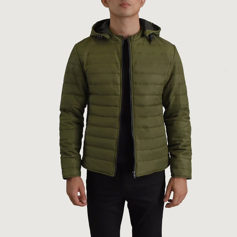 Tyler E gjelbër Hooded Puffer Xhaketë Lëkure për Meshkuj