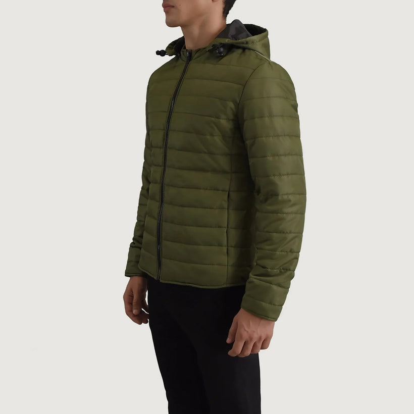 Tyler E gjelbër Hooded Puffer Xhaketë Lëkure për Meshkuj