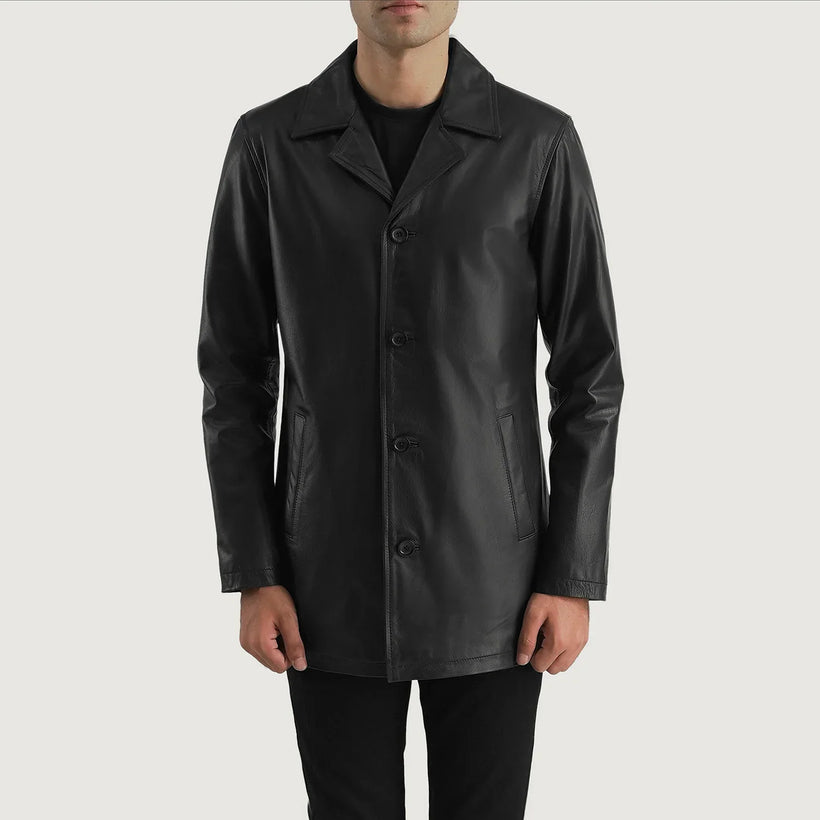Urban Slate E zezë Leather Coat për meshkuj