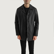 
Black Cowhide (Lt-071) leather Coat - Pamje e pasme me supe të theksuara dhe buzë të pastër