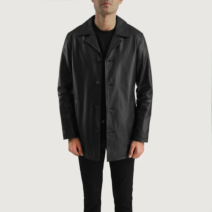 Urban Slate E zezë Leather Coat për meshkuj