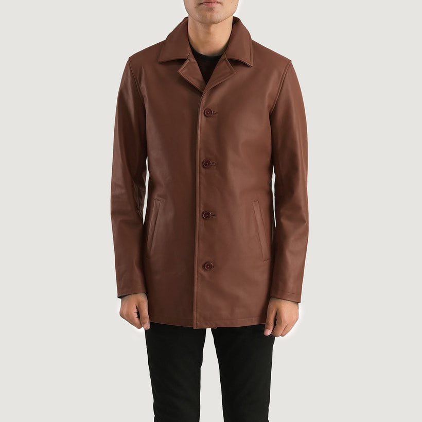 Urban Slate Kafe Leather Coat për meshkuj
