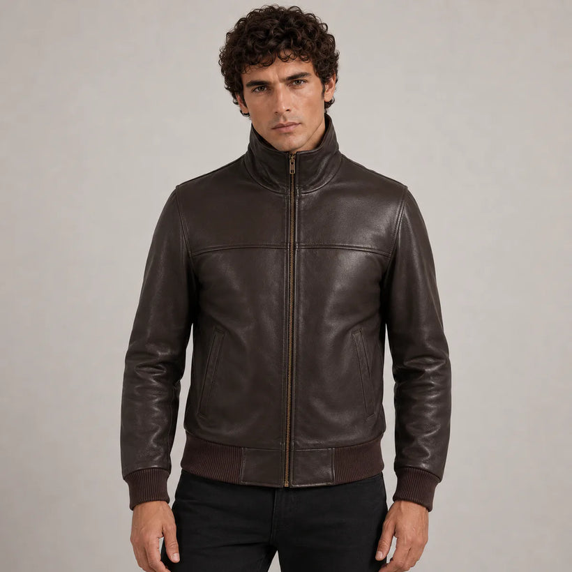 Dark Kafe Sheepskin Xhaketë bomber lëkure për meshkuj