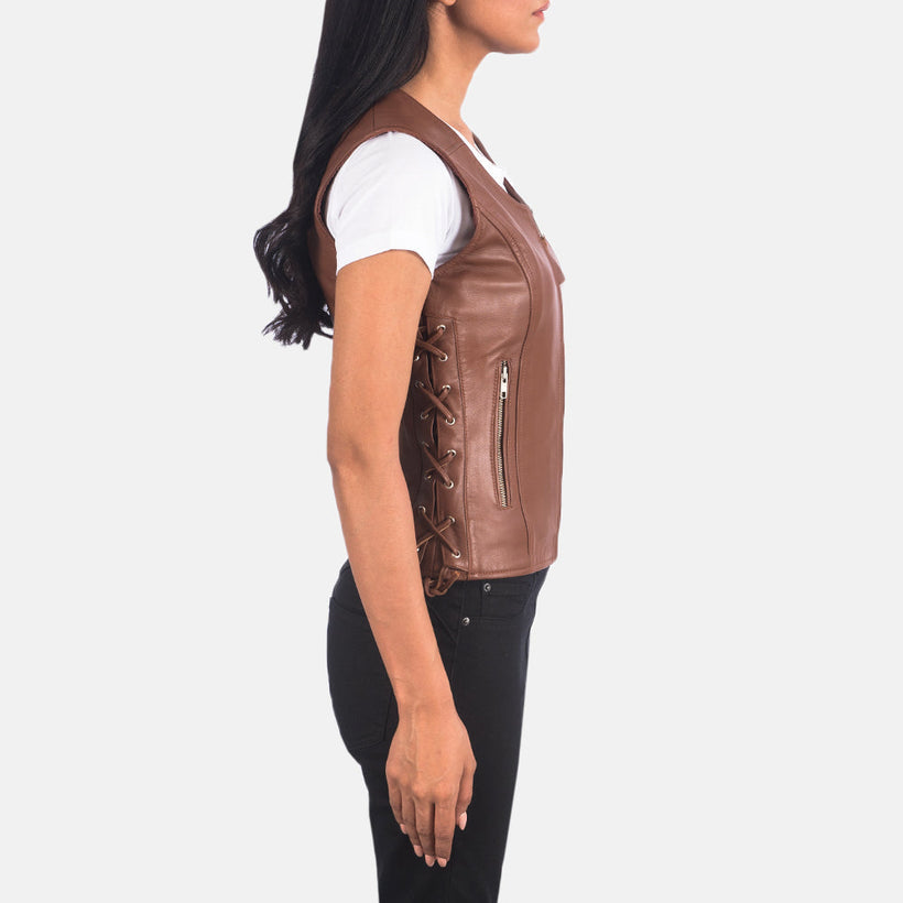 Vanda Kafe Leather Biker Vest për femra