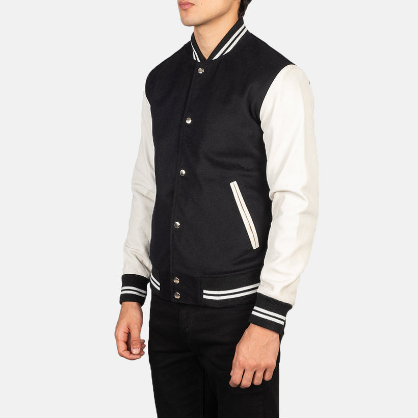 Vaxton E zezë & White Hybrid Varsity Xhaketë lëkure për meshkuj