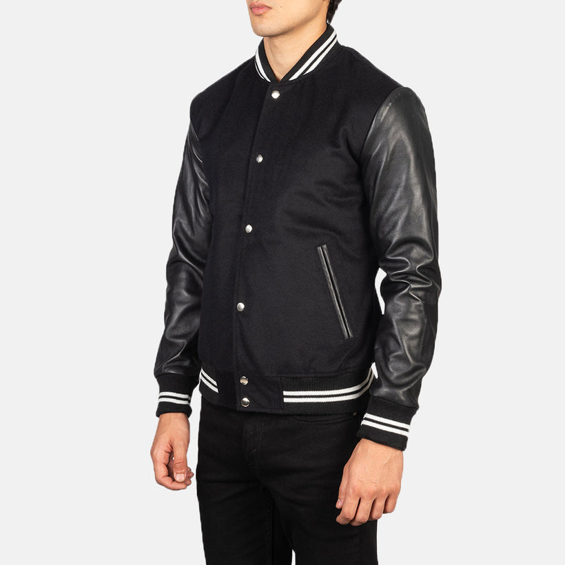 Vaxton E zezë Striped Hybrid Varsity Xhaketë lëkure për meshkuj