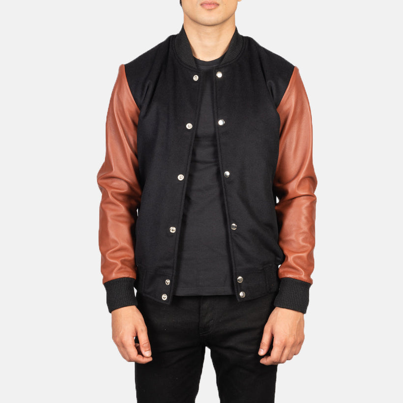 Vaxton Kafe & E zezë Hybrid Varsity Xhaketë lëkure për meshkuj